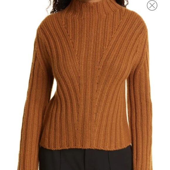 Vince Rib Transfer Mock Neck Wool & Cashmere Sweater Vicuña Orange Brown Shade